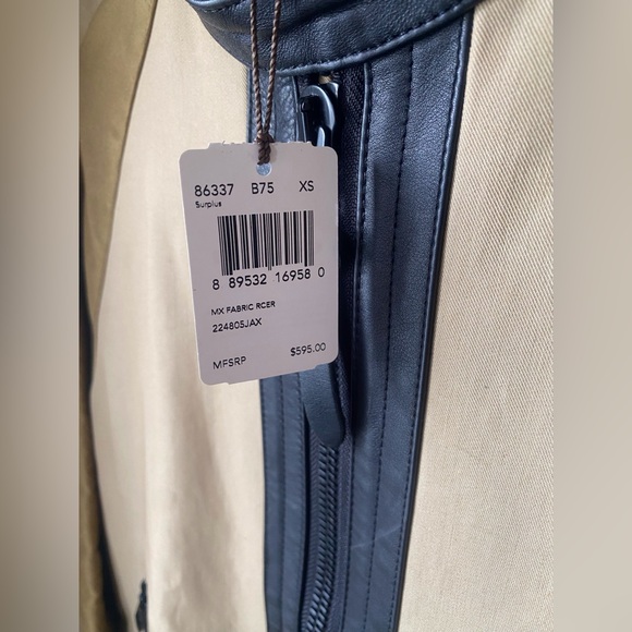 Coach Outlet Mix Fabric Racer Moto Jacket XS Like New Leather Khaki Beige - Picture 5 of 10
